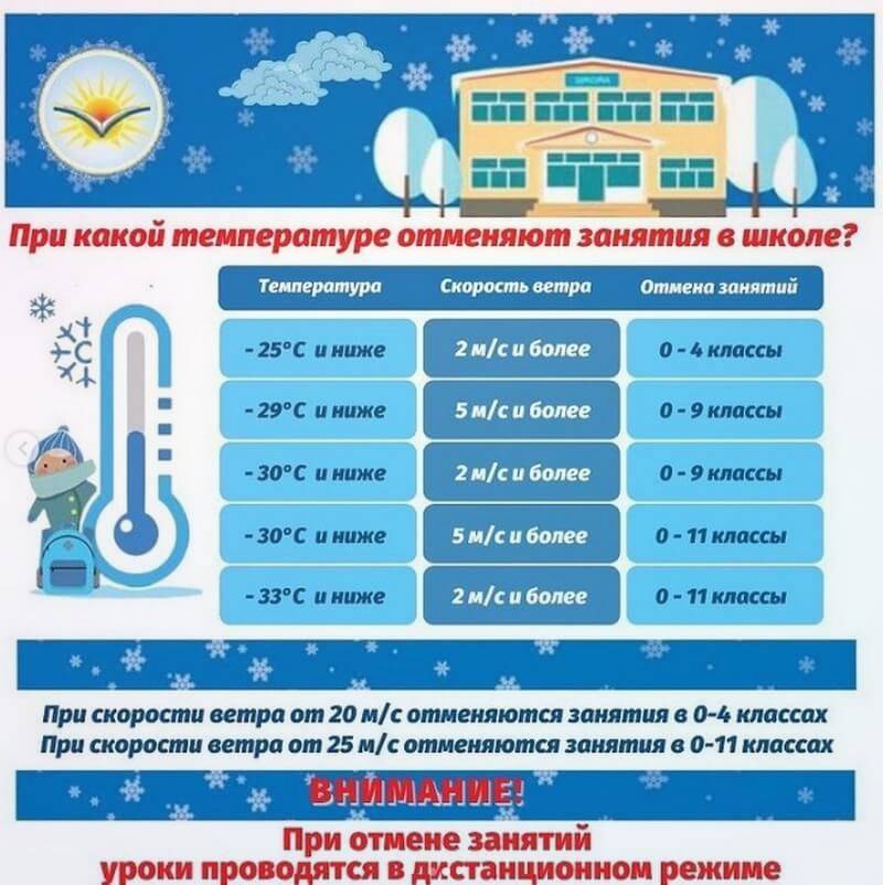 При какой температуре с этого года будут отменять занятия в школах Павлодарской области